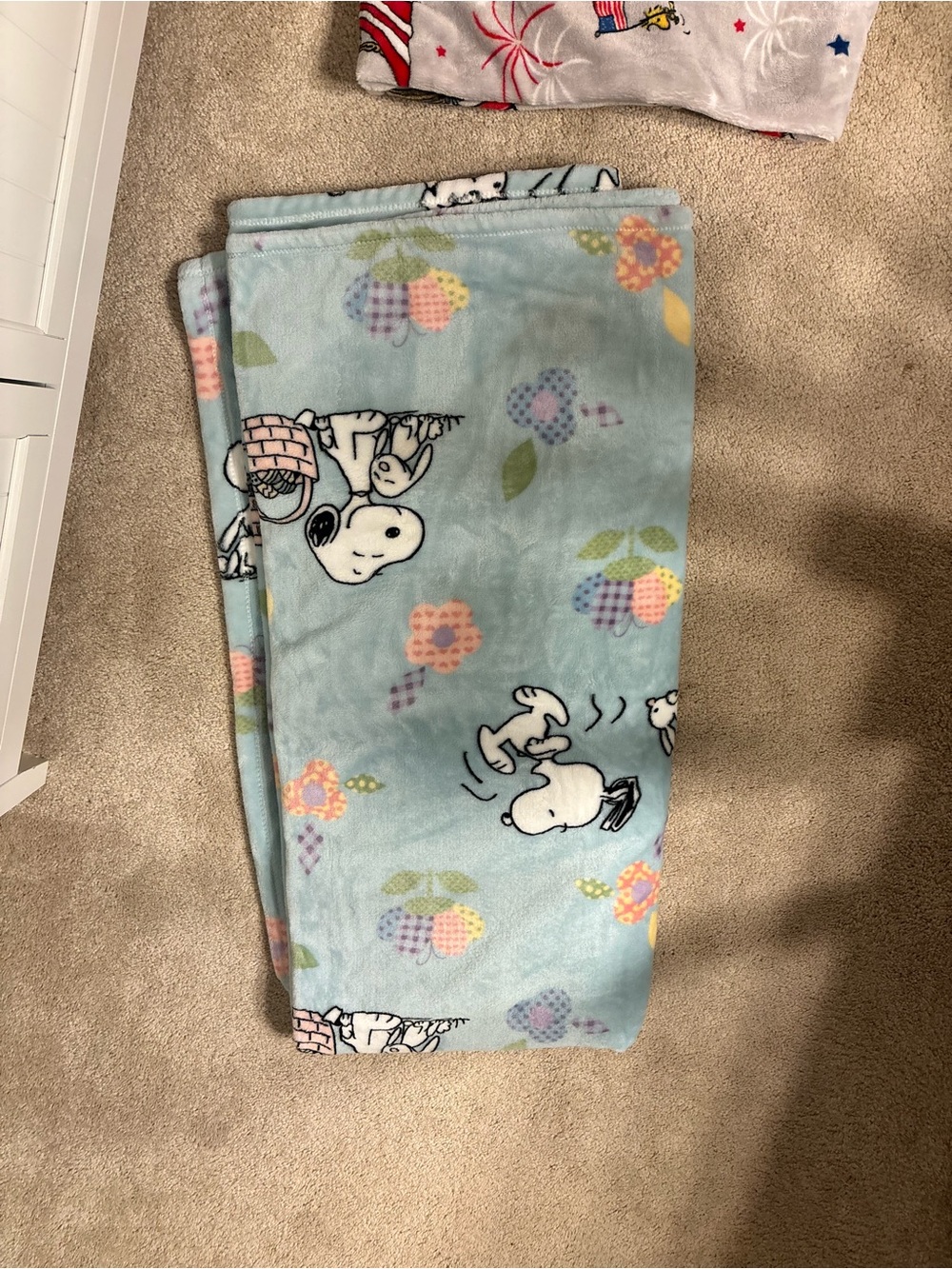 Berkshire Light Blue Snoopy Fleece Throw with Pastel Floral Accents